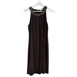 NWT Calvin Klein Women’s Beaded‎ Neck Scoop Neck Sleeveless Dress Brown Size 10